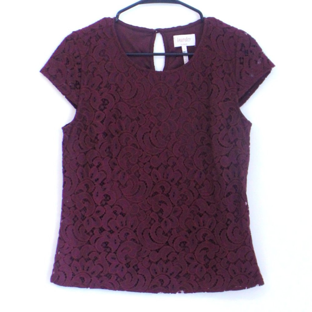 Laundry by Shelli Degal Burgundy Lace Top Shirt Blouse Size Small